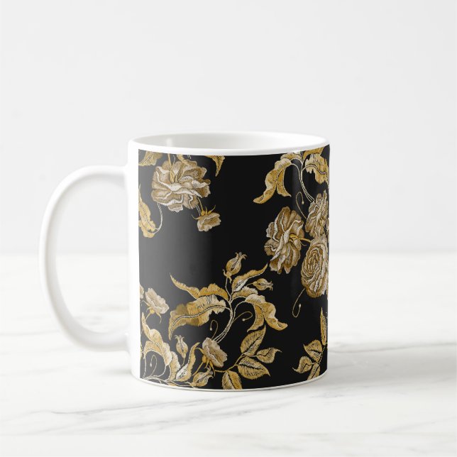 Mug Roses d'or : Motif de broderie Vintage (Gauche)
