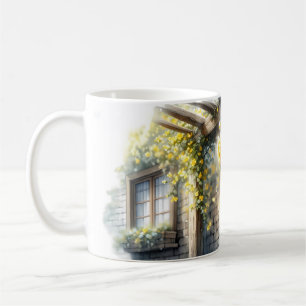 Mug Roses Dorées sur le Mur d'une Maisonnette en Pierr