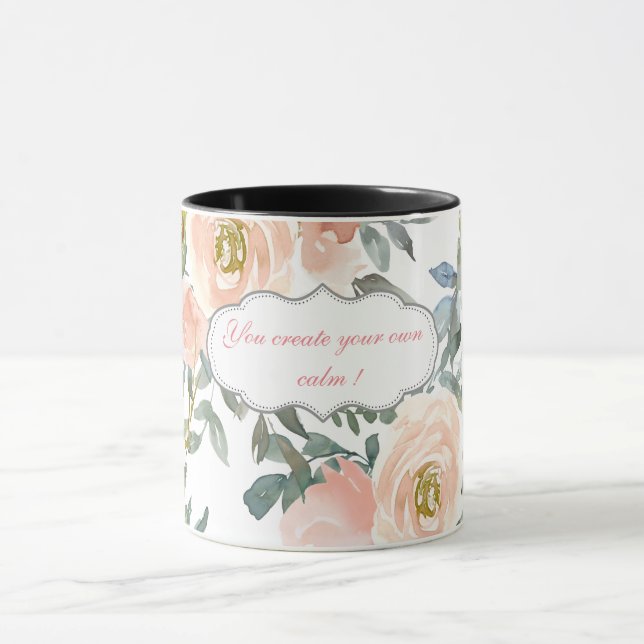 Mug Roses Élégantes Chic, Message de Motivation (Centre)