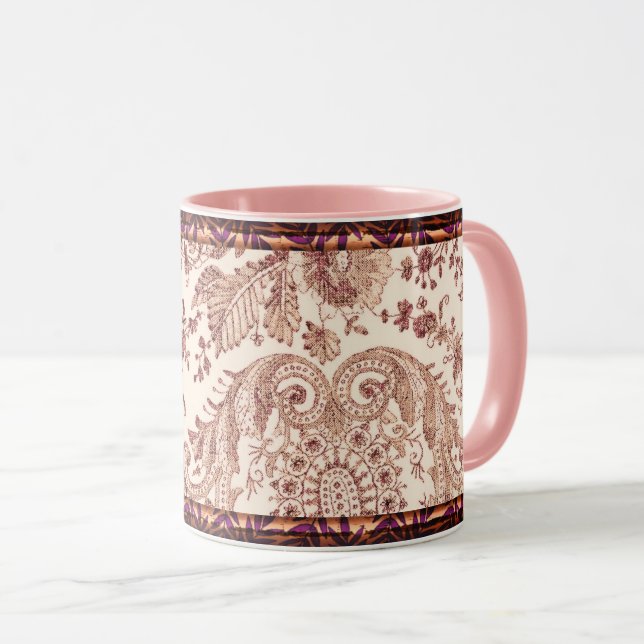 Mug Roses en dentelle rose (Devant droit)