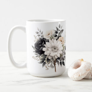 Mug Roses et marguerites noires et blanches en blanc