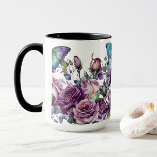 Mug Roses et papillons floraux violets