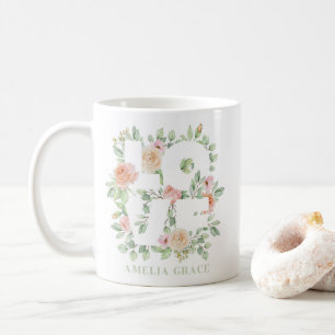 Mug Roses et verdure à l'aquarelle AMOUR Saint-Valenti