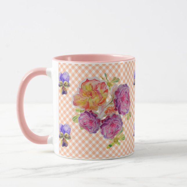 Mug Roses et Violettes roses vérifient Shabby Watercol (Gauche)