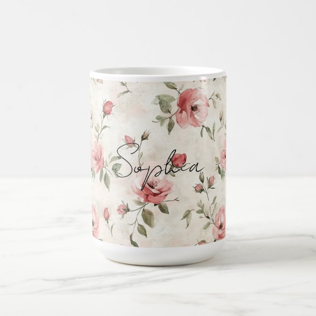 Mug Roses Fleurales Rose Pâle Ivoire   (Centre)