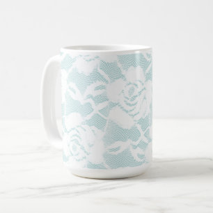 Mug Roses Florales en Dentelle Bleue et Blanche Menthe