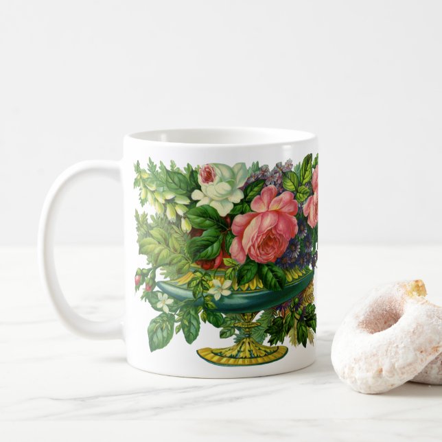 Mug Roses Florales Roses Roses Fines, Vase de Fleurs (Avec donut)