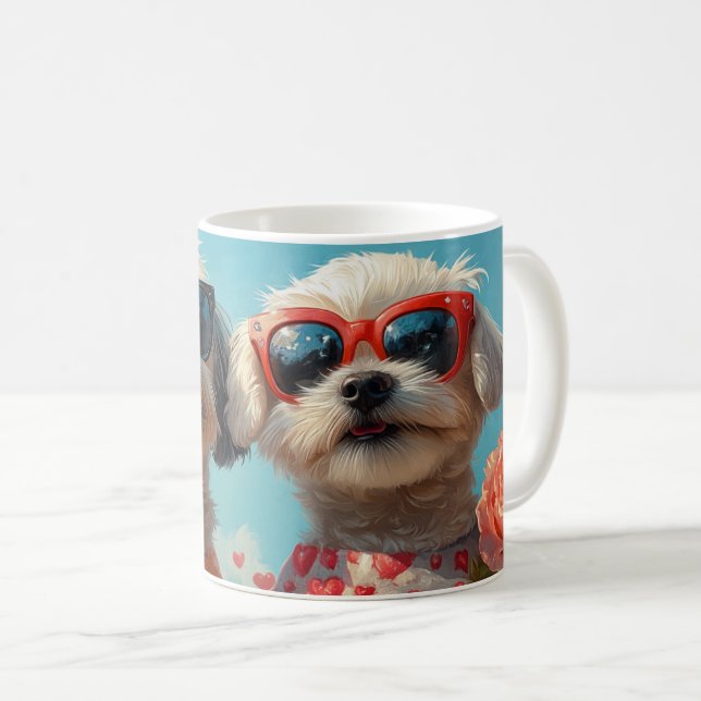 Mug Roses Maltese à coeur Saint-Valentin  (Devant droit)