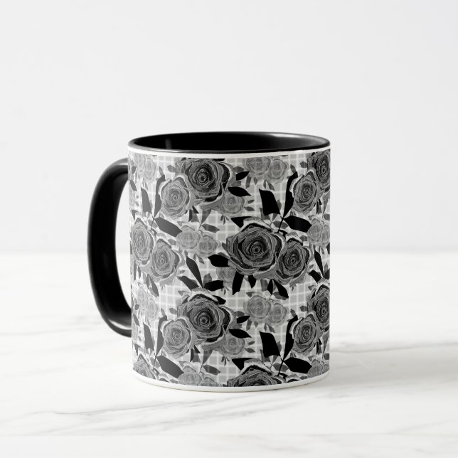 Mug Roses noires, roses, noir et gris   (Devant gauche)