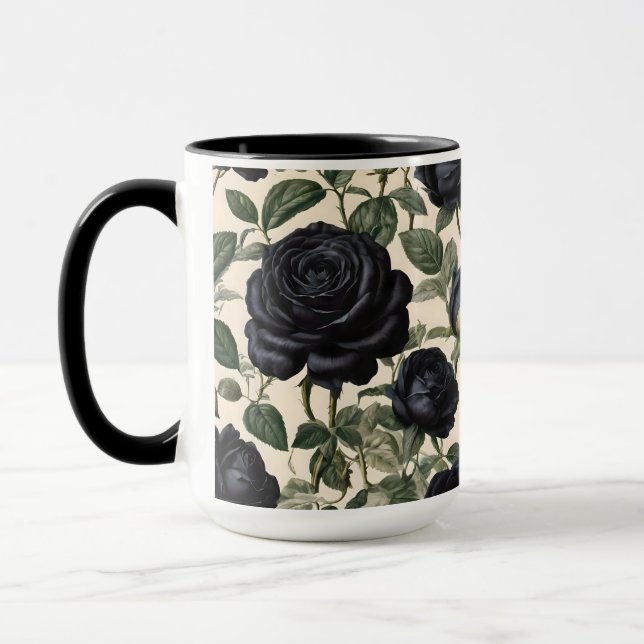 Mug Roses Noirs Et Feuilles Verts, (Gauche)