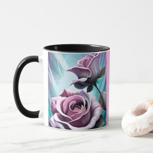 Mug Roses radieux : Parfaitement rose et violet pétale (Avec donut)