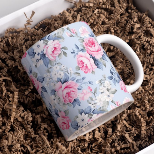 Mug Roses rose pastel shabby chic motif floral (Créateur téléchargé)