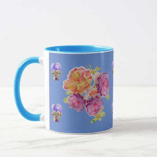 Mug Roses rose Violet Bleu rose Shabby Aquarelle Musiq (Gauche)
