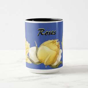 Mug "Roses" Roses jaunes sur café bleu