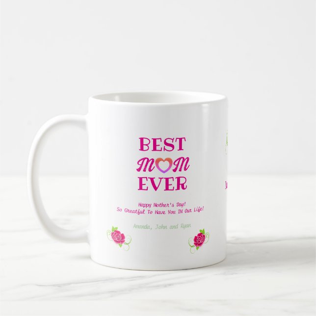 Mug Roses roses mignonnes Coeur Meilleure maman Jour d (Gauche)