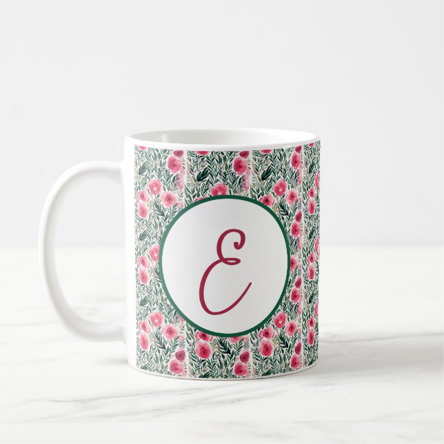 Mug Roses roses roses et rayures blanches monogramme a (Gauche)