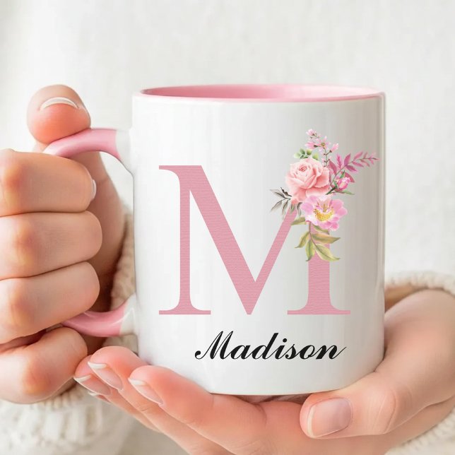 Mug Roses Roses Roses Personnalisées Cadeau d'Anni (Custom Pink Roses Mug Birthday Gift for Her, Rose Floral Initial Name Mug Graduation Gift for Her)