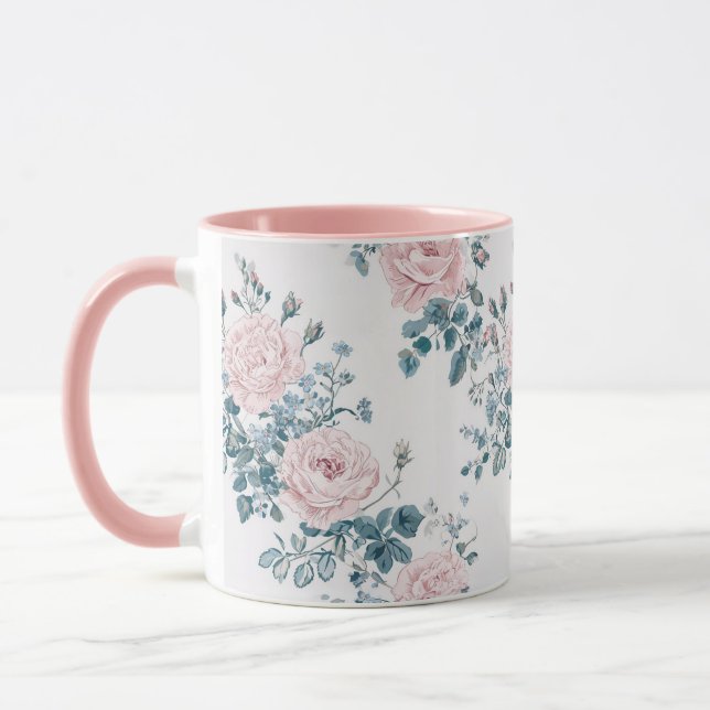 Mug Roses roses sur blanc (Gauche)