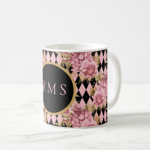 Mug Roses roses sur monogramme en losange
