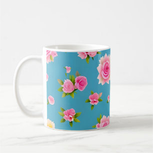Mug Roses roses sur un fond bleu