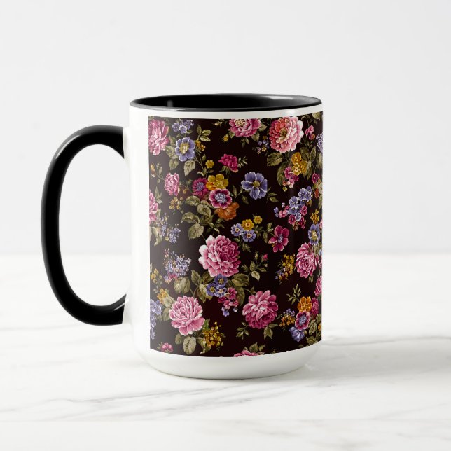 Mug Roses roses vintage sur fond noir (Gauche)
