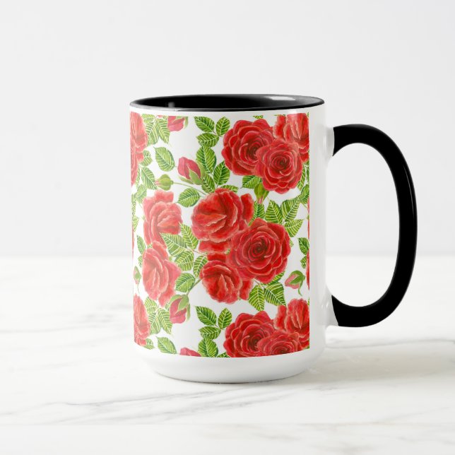 Mug Roses rouges aquarelle transparente motif (Droite)