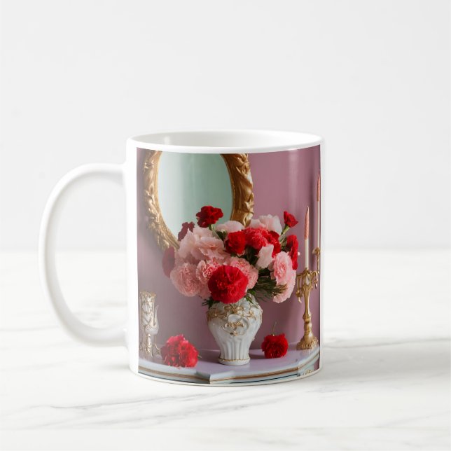 Mug Roses rouges avec miroir, romance (Gauche)
