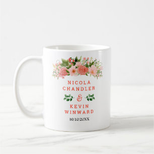 Mug Roses Rouges Corail avec Feuillage de Mariage
