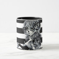 Roses Rouges & Crânes Floral Gothique Gris Noir