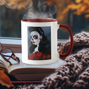 Mug Roses Rouges Élégantes Femme Crâne de Sucre Gothiq