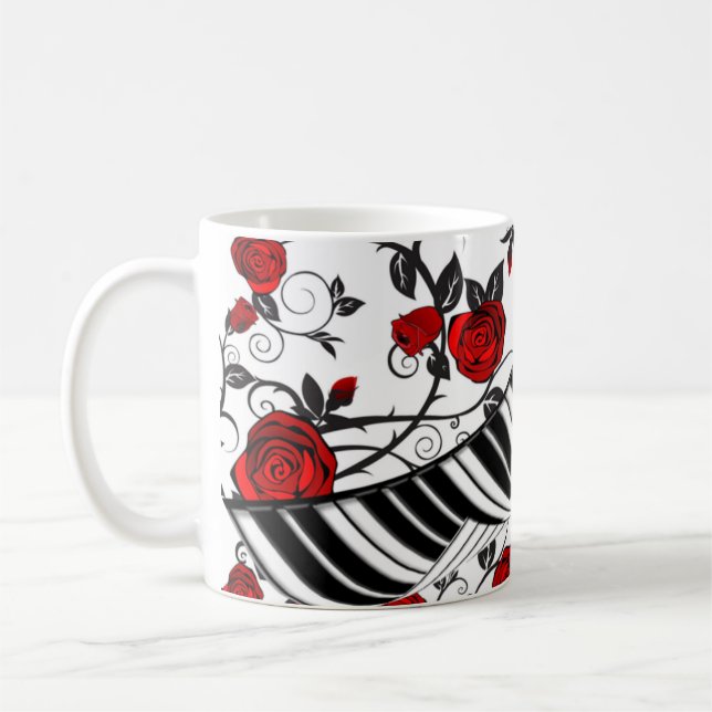 Mug Roses rouges et touches de piano, attirant l'oeil  (Gauche)