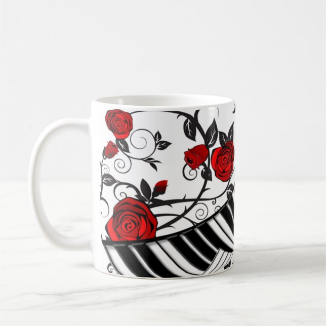 Mug Roses rouges et touches de piano, attirant l'oeil  (Gauche)