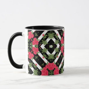 Mug Roses rouges fleurs floral kaléidoscopique noir bl