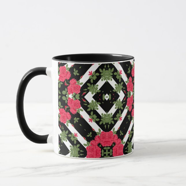 Mug Roses rouges fleurs floral kaléidoscopique noir bl (Gauche)