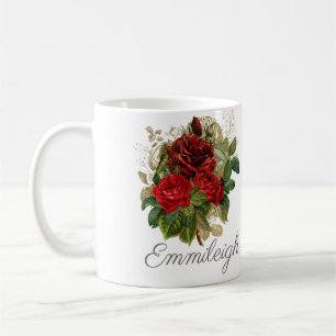 Mug Roses Rouges Floral Élégant Nom Vintage