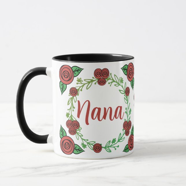 Mug Roses rouges mignonnes Courbe florale Nana (Gauche)