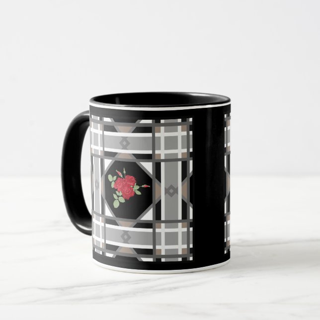Mug Roses rouges, rétro, cadeau, salutation, illustrat (Devant gauche)