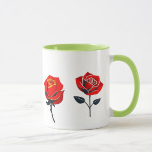 Mug Roses rouges stylisées, image moderne minimaliste.