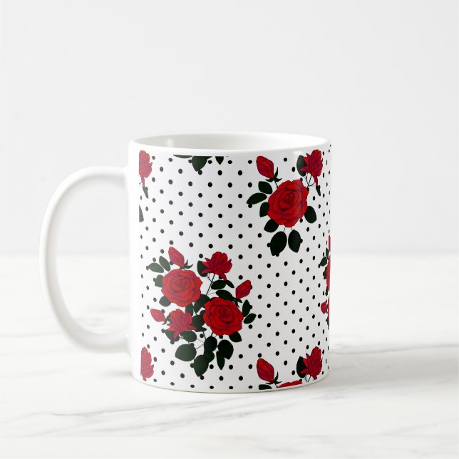 Mug Roses rouges sur un arrière - plan à pois de polka (Gauche)