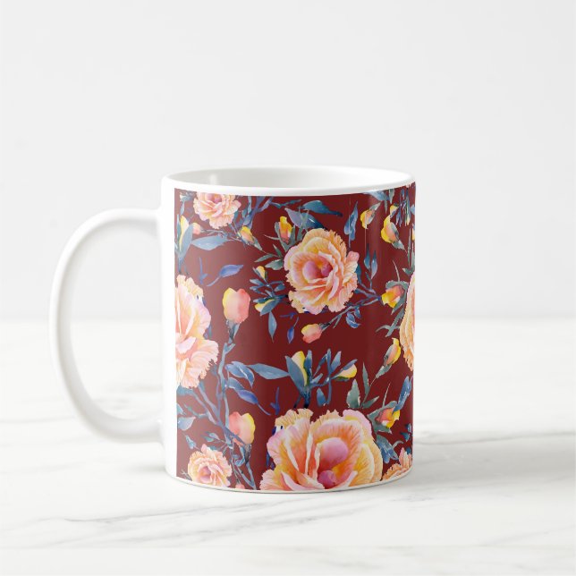 Mug Roses, sans soudure, motif arrière - plan rouge (Gauche)