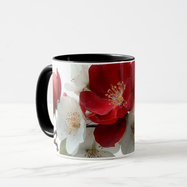 Mug roses sauvages rouges et blanches (Devant gauche)