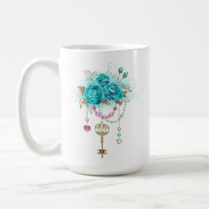 Mug Roses turquoise avec touches
