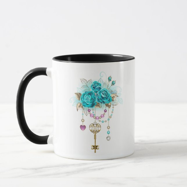 Mug Roses turquoise avec touches (Gauche)