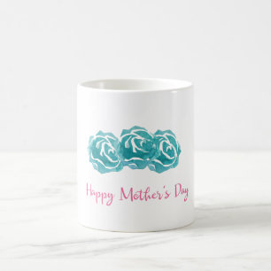 Mug Roses turquoises de l'aquarelle Joyeuse fête des m