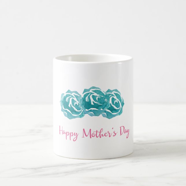 Mug Roses turquoises de l'aquarelle Joyeuse fête des m (Centre)