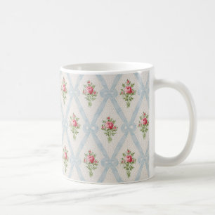 Mug Roses victoriens roses avec treillis à ruban bleu