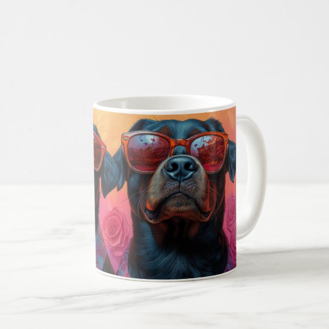 Mug Rottweiler avec Roses de coeur Saint Valentin (Devant droit)