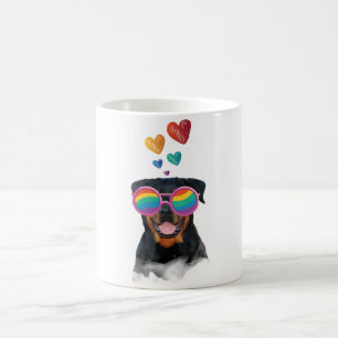 Mug Rottweiler Chien avec coeurs Saint-Valentin