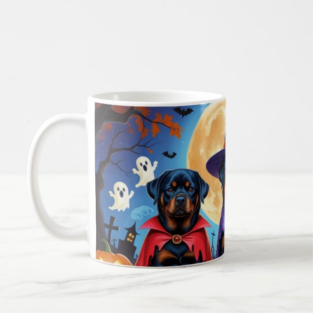 Mug Rottweiler Chiens Citrouille Halloween Funny (Gauche)