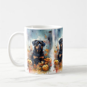 Mug Rottweiler Halloween avec citrouilles épouvantable
